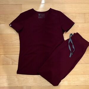 figs burgundy scrub set